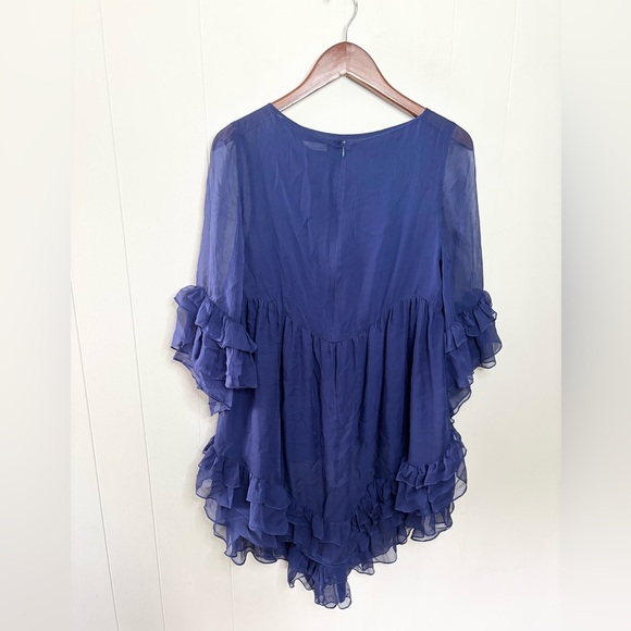 Frederick Anderson collection blue silk ruffle blouse tunic - Picture 4 of 4